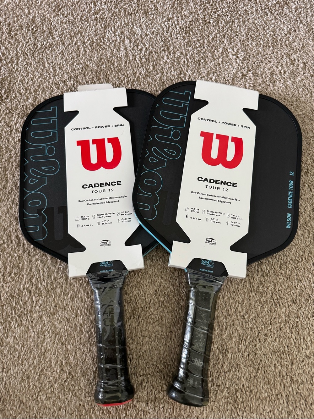 Wilson Cadence Tour 12 Pickleball Paddles - Black with Red Logo and Blue Trim